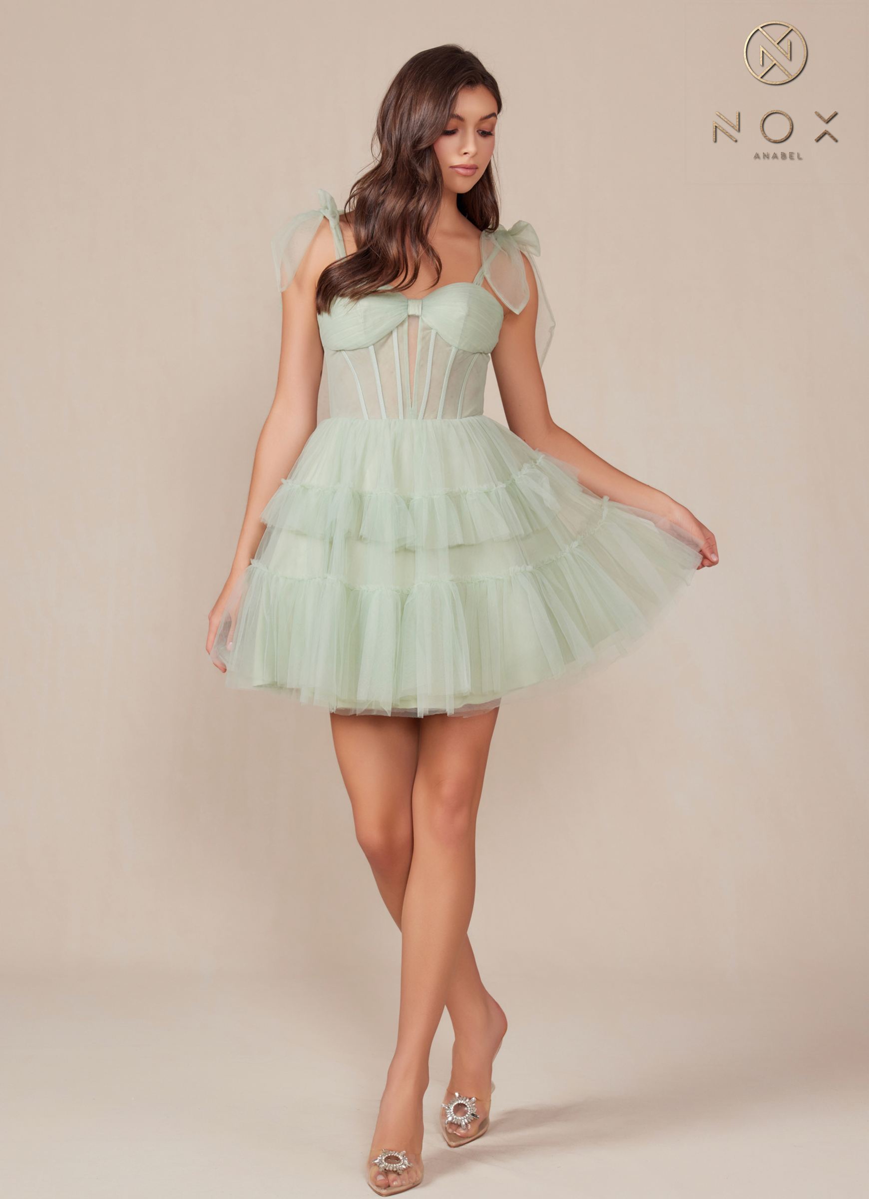Nox Anabel Y858 Dress Short A-Line Ruffled Tiered Tulle Skirt