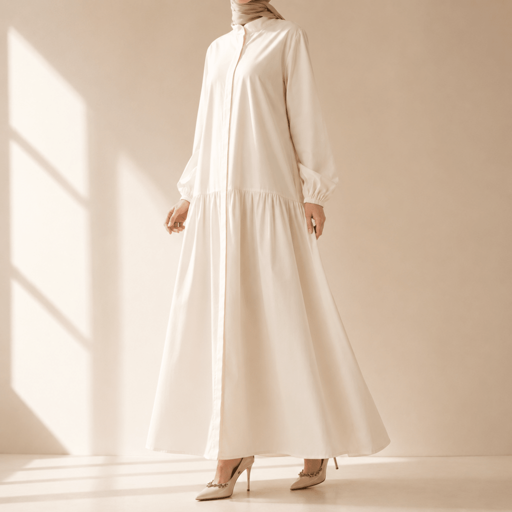 A-Line Trench Shirt Maxi Abaya Dress with Pockets (MA422)