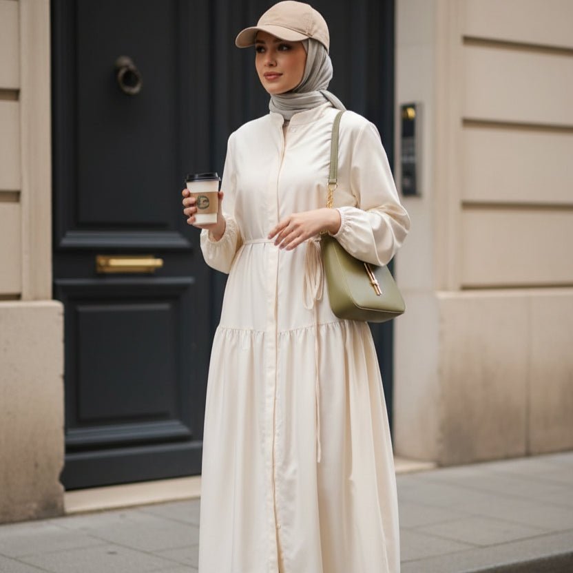 A-Line Trench Shirt Maxi Abaya Dress with Pockets (MA422)