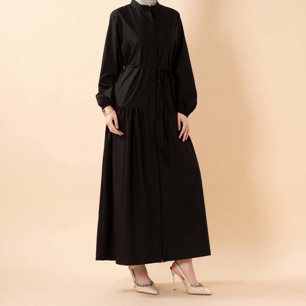 A-Line Trench Shirt Maxi Abaya Dress with Pockets (MA422)