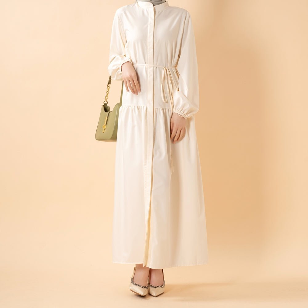 A-Line Trench Shirt Maxi Abaya Dress with Pockets (MA422)