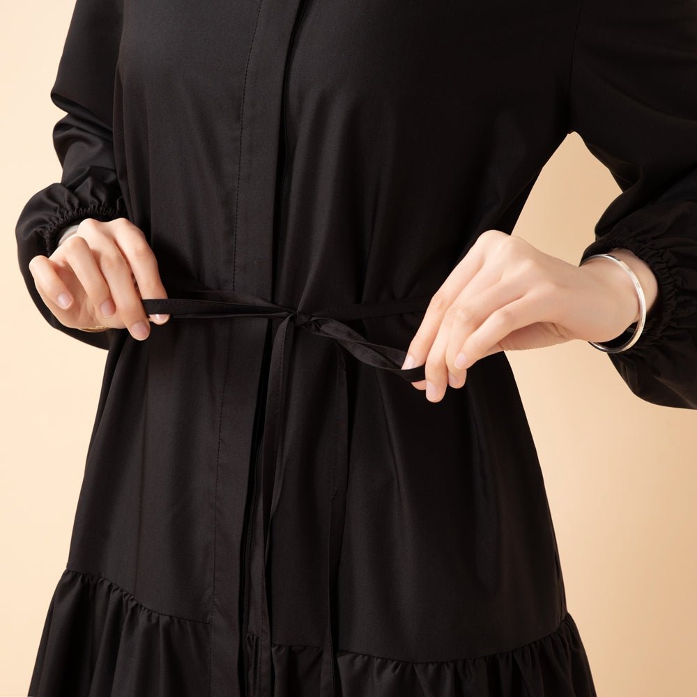 A-Line Trench Shirt Maxi Abaya Dress with Pockets (MA422)