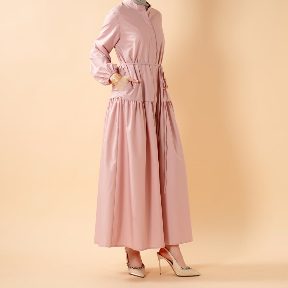 A-Line Trench Shirt Maxi Abaya Dress with Pockets (MA422)