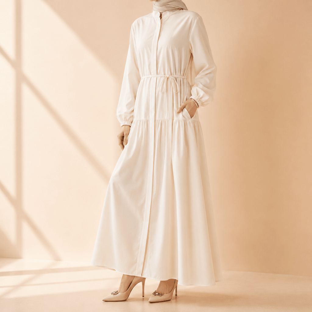 A-Line Trench Shirt Maxi Abaya Dress with Pockets (MA422)