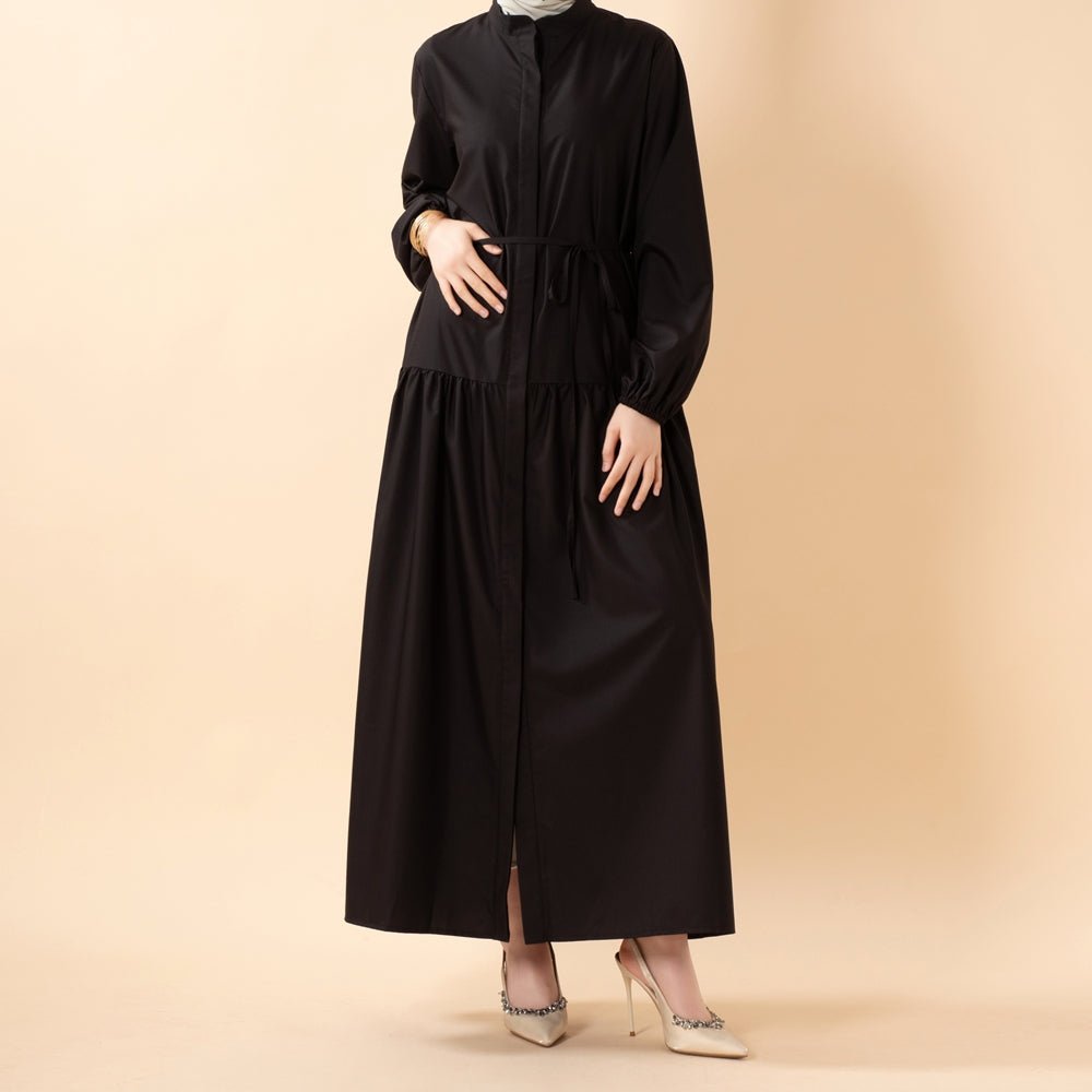 A-Line Trench Shirt Maxi Abaya Dress with Pockets (MA422)