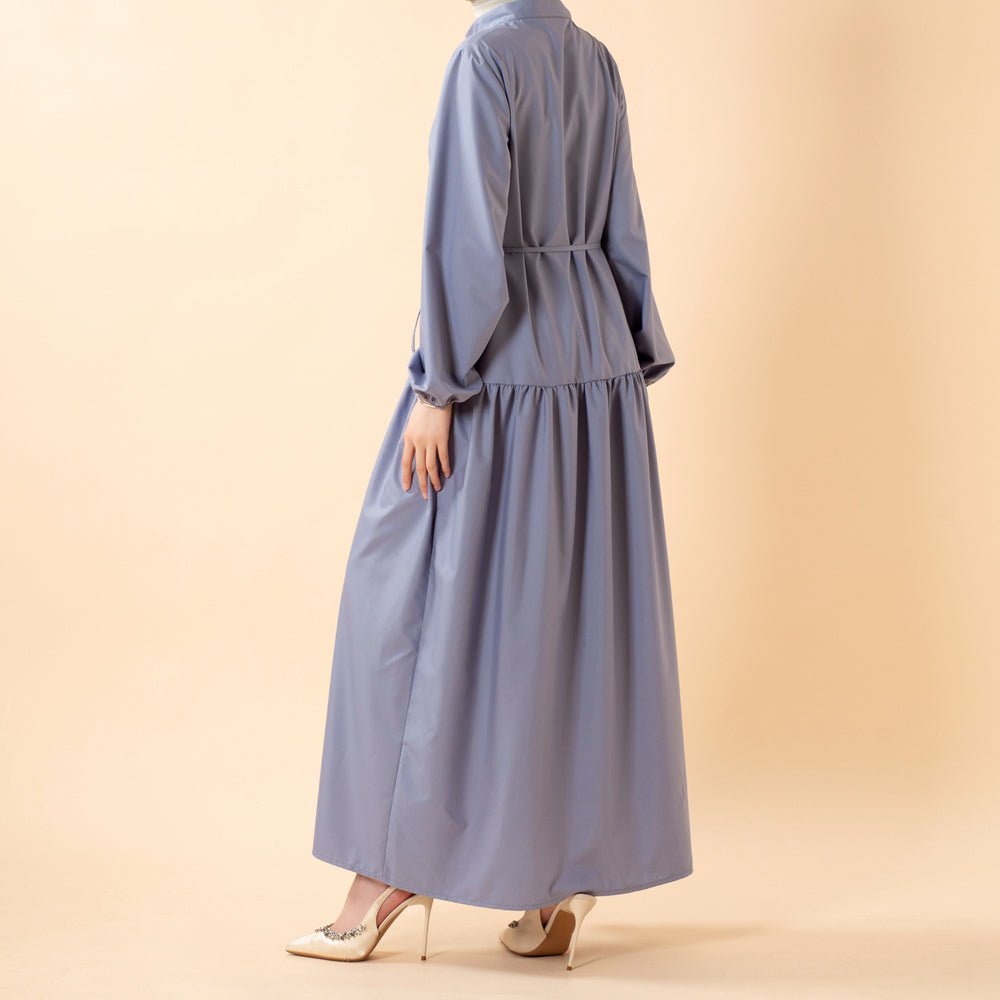 A-Line Trench Shirt Maxi Abaya Dress with Pockets (MA422)