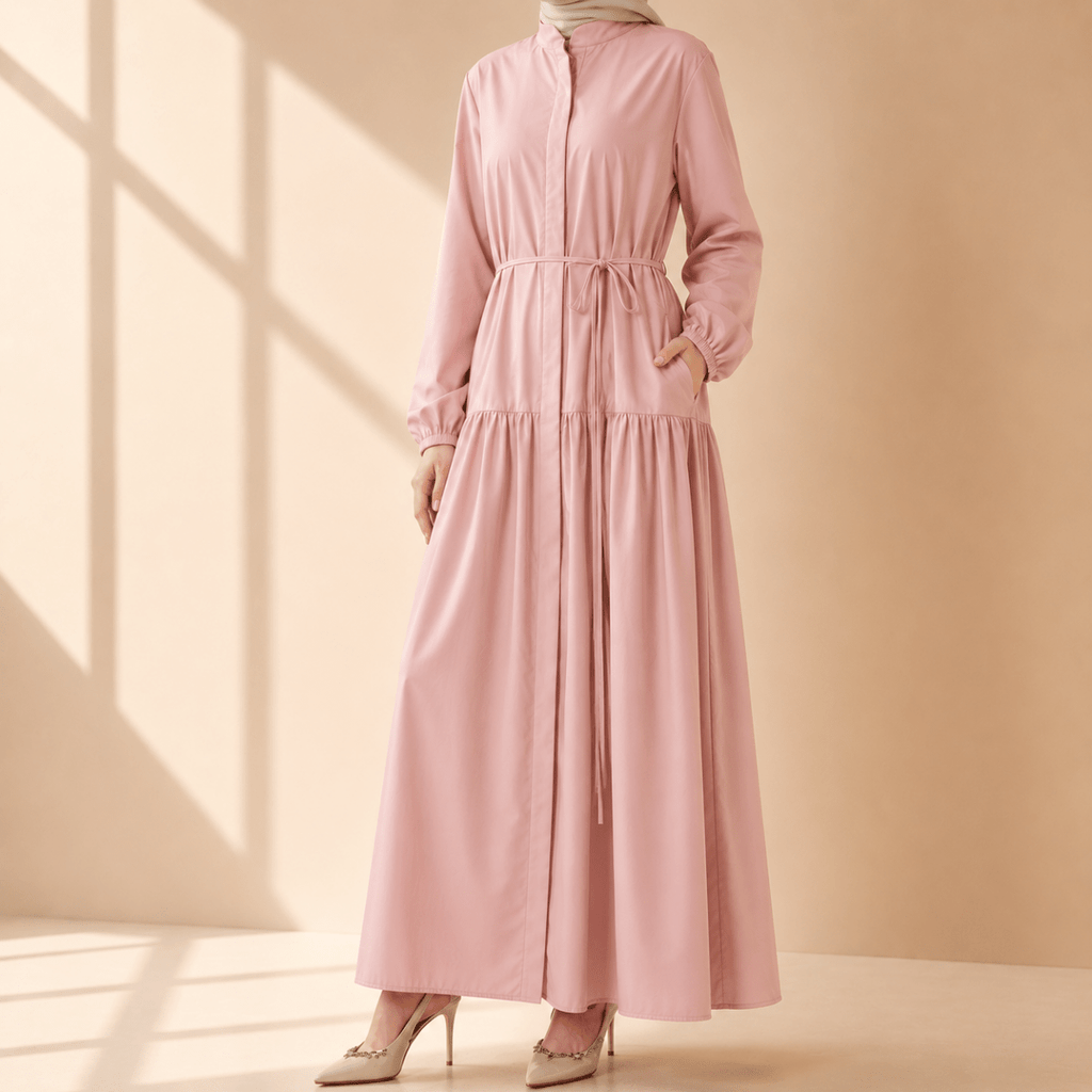 A-Line Trench Shirt Maxi Abaya Dress with Pockets (MA422)