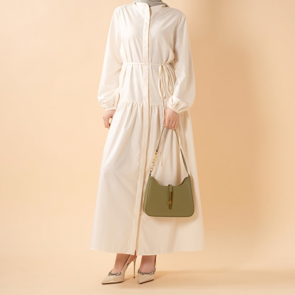 A-Line Trench Shirt Maxi Abaya Dress with Pockets (MA422)