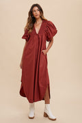 Smocked Puff Sleeve Midi Dress For Women – Feminine and Trendy Midi Dress with Smocked Detailing and Dramatic Puff Sleeves for a Sophisticated Look