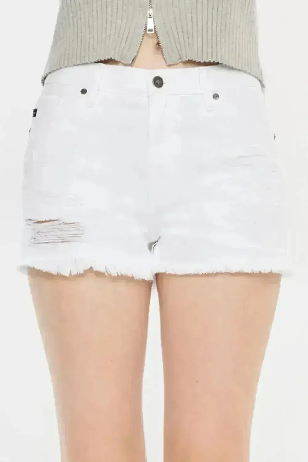 Kancan Raw Hem Distressed Denim Shorts - Vintage Wash Style | Femstylo