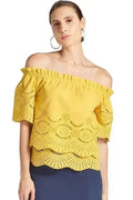 Marigold Daisy Top - Double layer off the shoulder cotton eyelet top