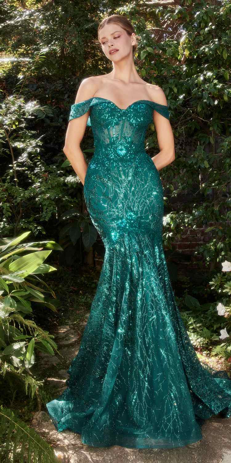 Andrea & Leo A1107 Long Off the Shoulder Lace Fit and Flare Gown