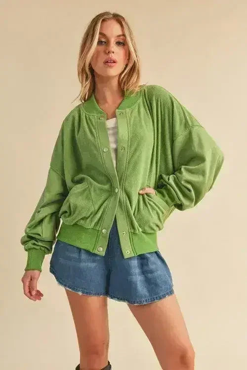 Snap Down Drop Shoulder Brushed Jacket | Femstylo