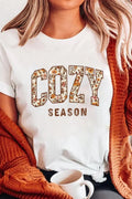 White COZY SEASON Floral Cracking Letter Graphic Tee