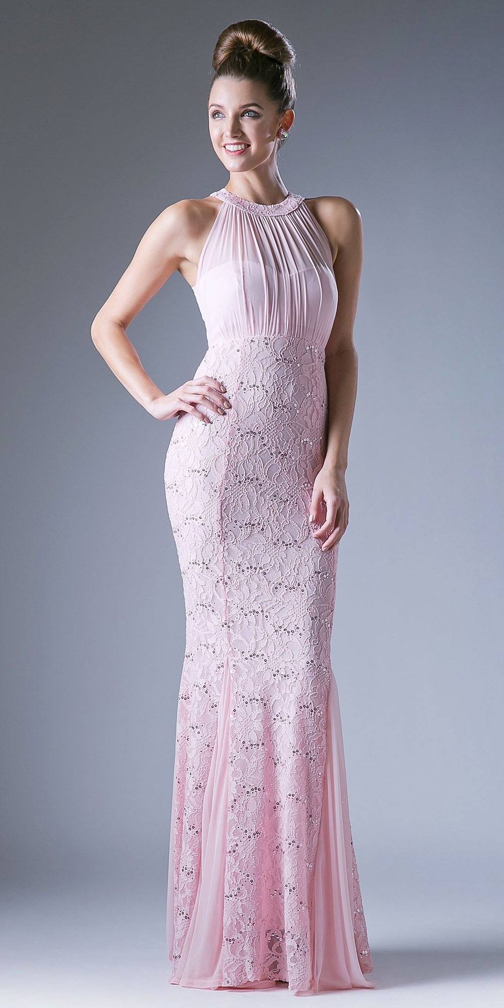 Cinderella Divine A1613 Halter High Neckline Long Formal Sheath Dress