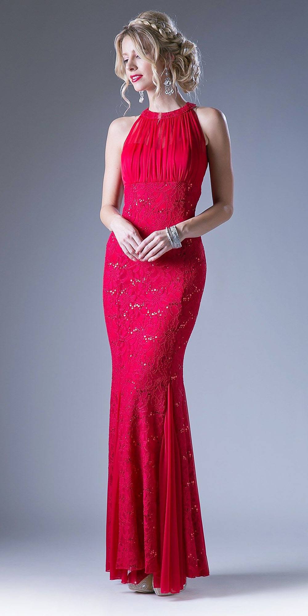 Cinderella Divine A1613 Halter High Neckline Long Formal Sheath Dress