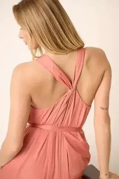 Ginger Cross Back Belted V Neck Maxi Dress – femstylo