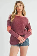 Color Block Knit Top – Raw Seam Detail & Cotton-Spandex Blend