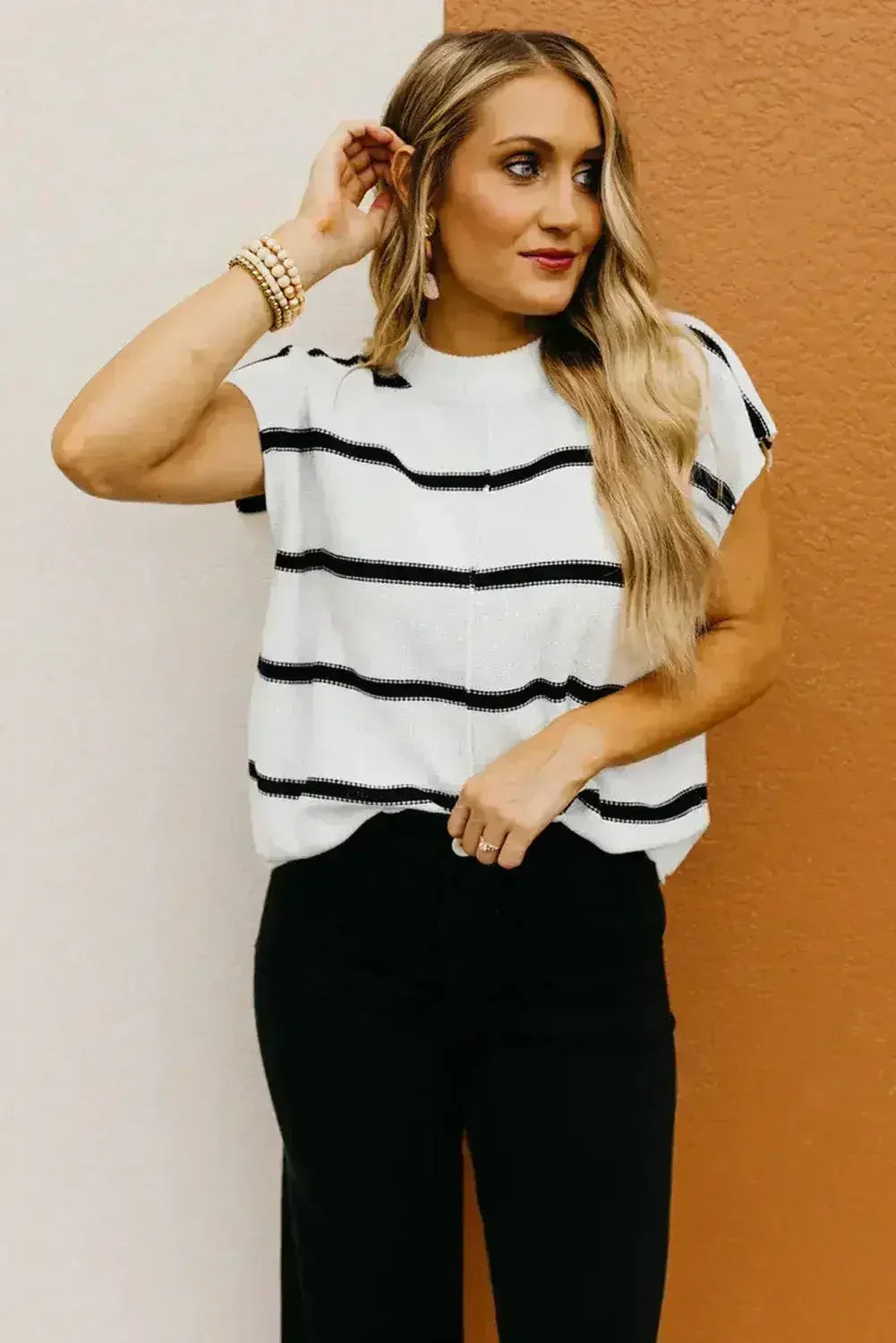 Batwing Stripes Sleeve Sweater - Striped Oversized Tee | Femstylo