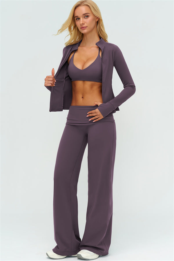 The Twirl Zip Jacket Sports Bra Straight Leg Pants 3-Piece Set