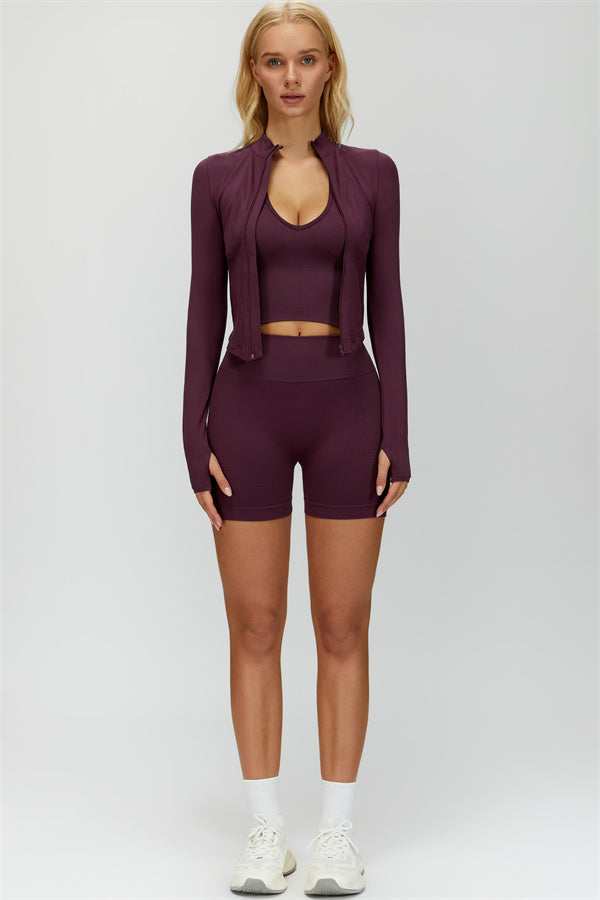 The Delight Jacket Sports Bra Shorts 3-Piece Set