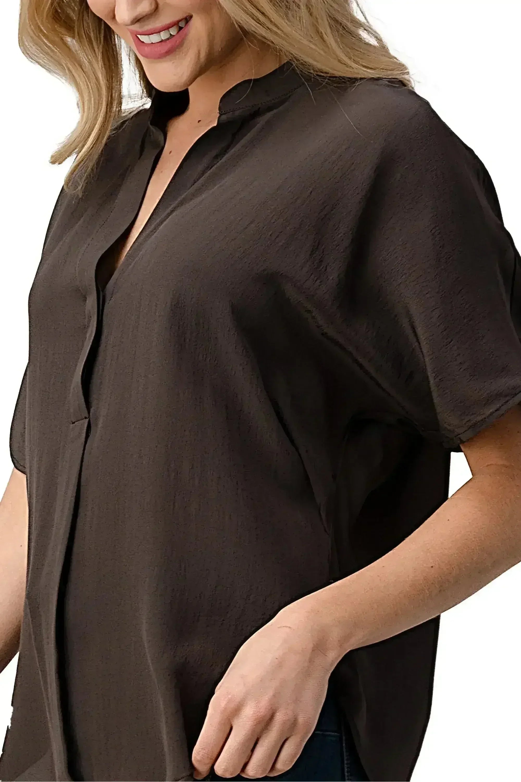 Dark Grey Silk Oversized Blouse – Effortless Dolman Sleeve Top | Femstylo
