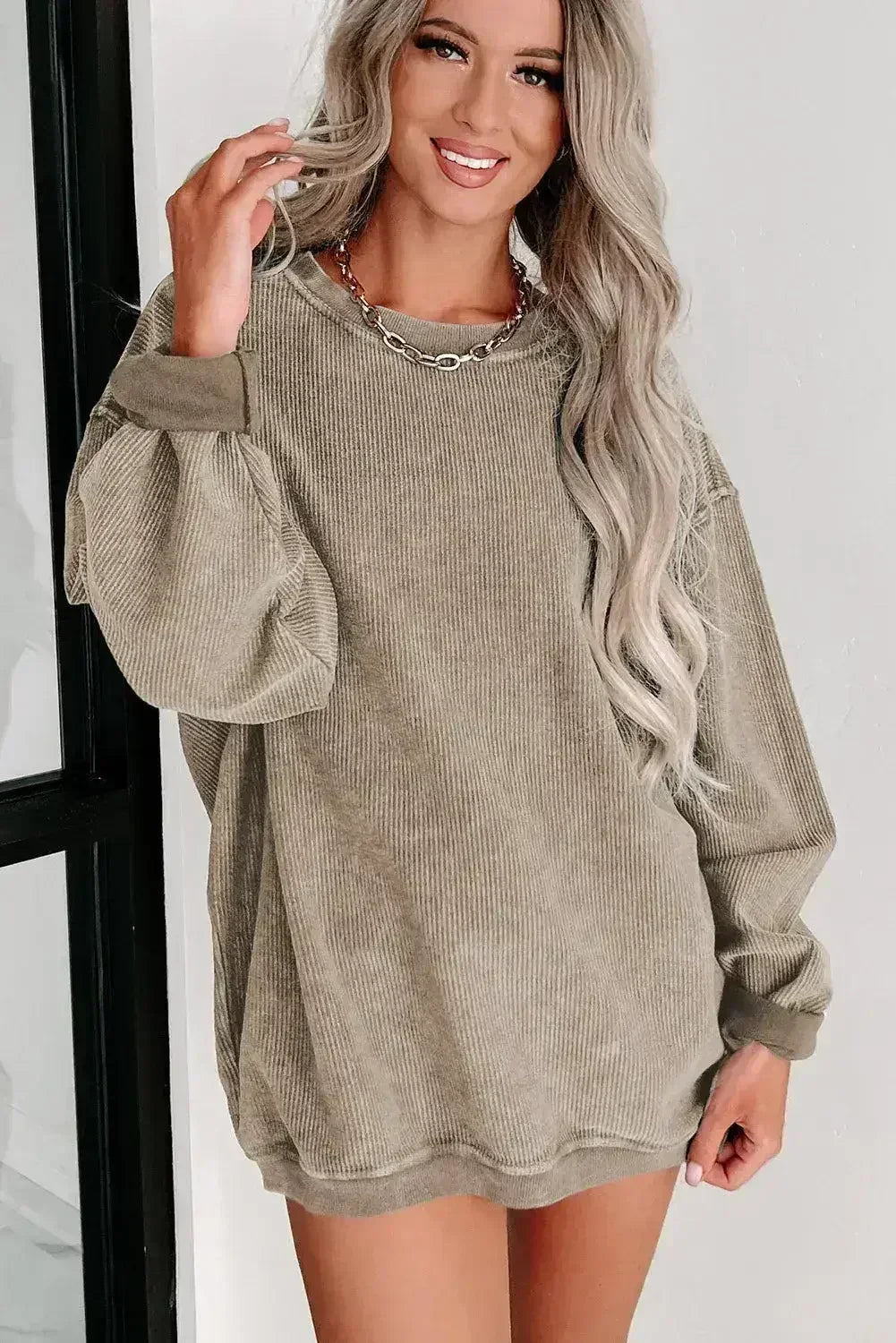 Women Ribbed Sweatshirt - Relaxed Pullover | Femstylo