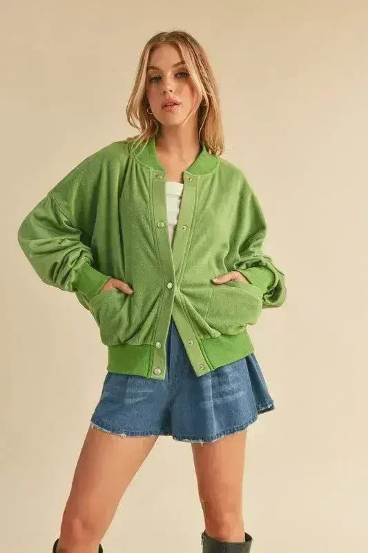 Snap Down Drop Shoulder Brushed Jacket | Femstylo