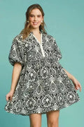 Umgee Abstract Print Puff Sleeve Dress – Bold & Feminine Plus Size - Femstylo