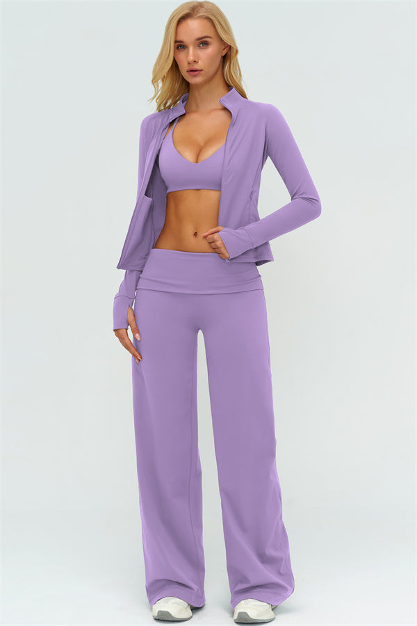 The Twirl Zip Jacket Sports Bra Straight Leg Pants 3-Piece Set