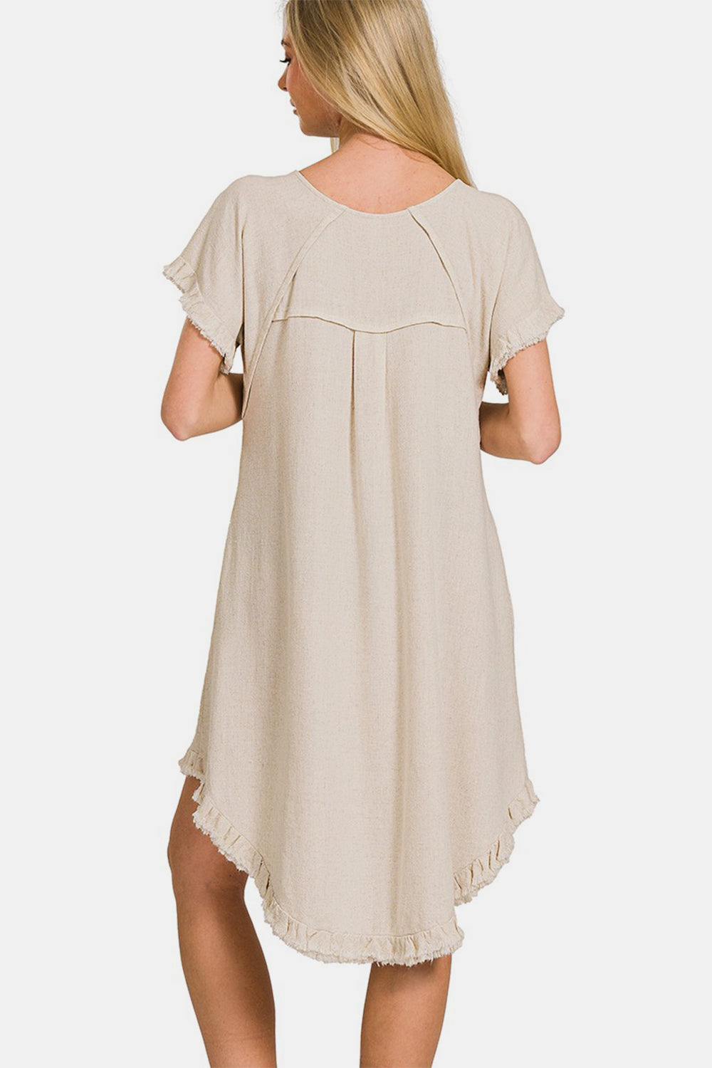 Fringe Edge High Low Flowy Dress with Pockets – High Low Flowy Dress, Boho Fringe Dress, Pocketed Flowy Dress, Bohemian High Low Dress, Stylish High Low Dress, Versatile Boho Dress, Summer Flowing Dress