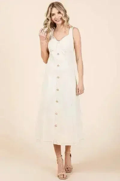 Mittoshop Stretch Twill Decor Button Sleeveless Midi Dress