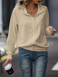 Simple White Zip Up Collared Neck Raglan Sleeve Jacket Comfortable Versatile Casual Women Wear