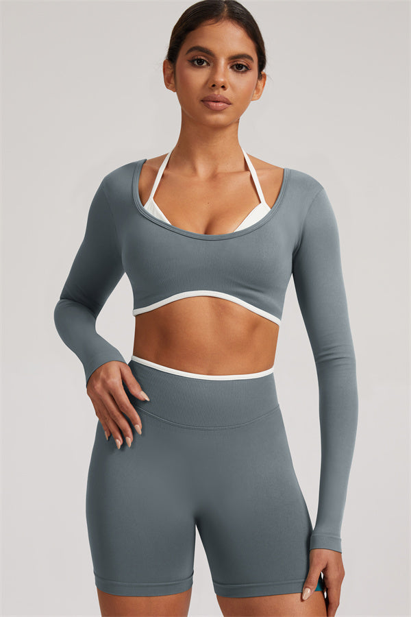 The Elevate Long Sleeve Crop top Shorts 2-Piece Set
