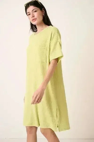 Urban Rib Knit Short Sleeve Tee Lime Dress – femstylo