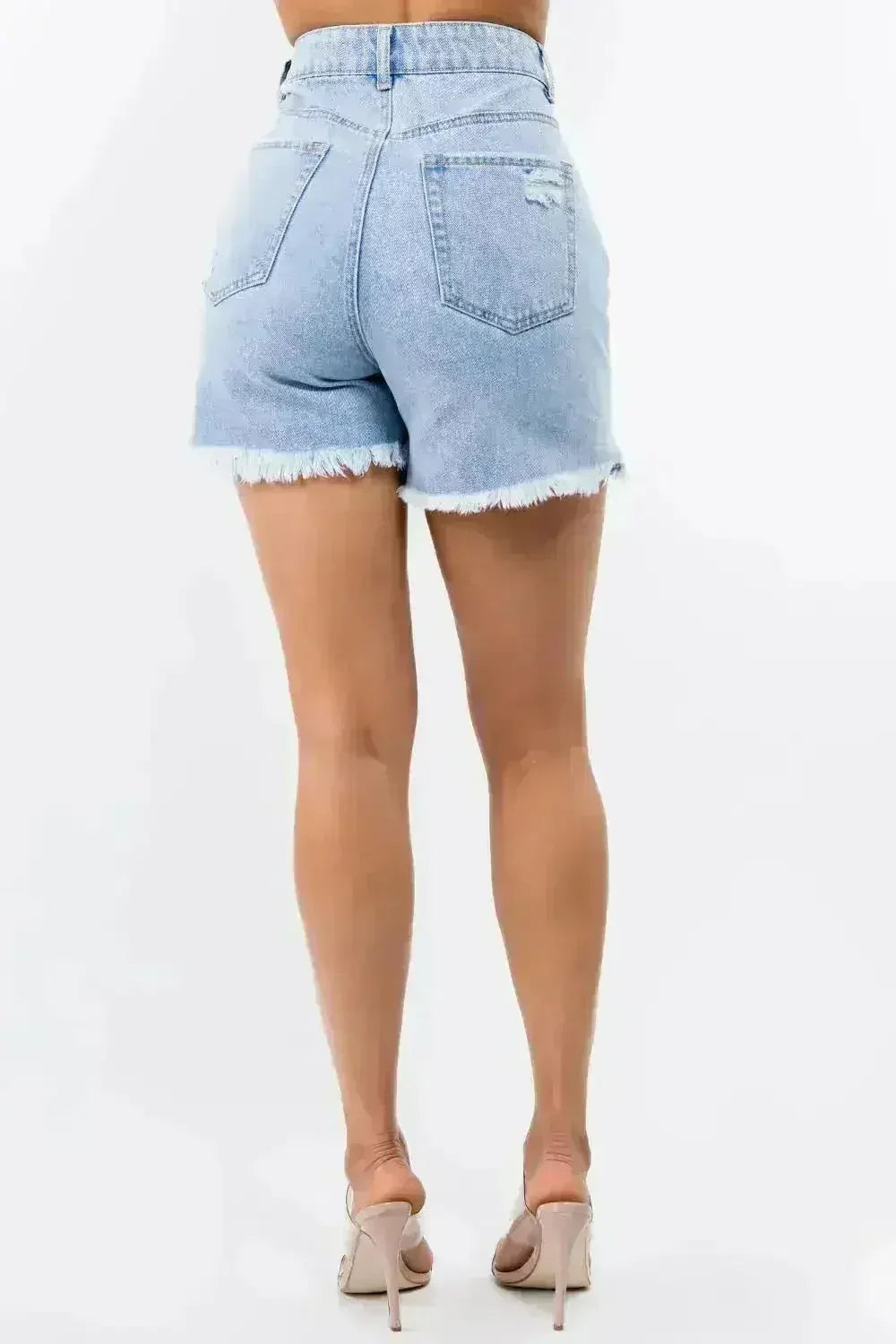 High Waist Distressed Denim Shorts - Raw Hem Style | Femstylo
