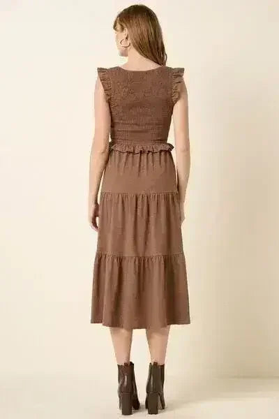 Smocked Ruffled Midi Dress - Romantic Tiered Cotton Dress | Femstylo