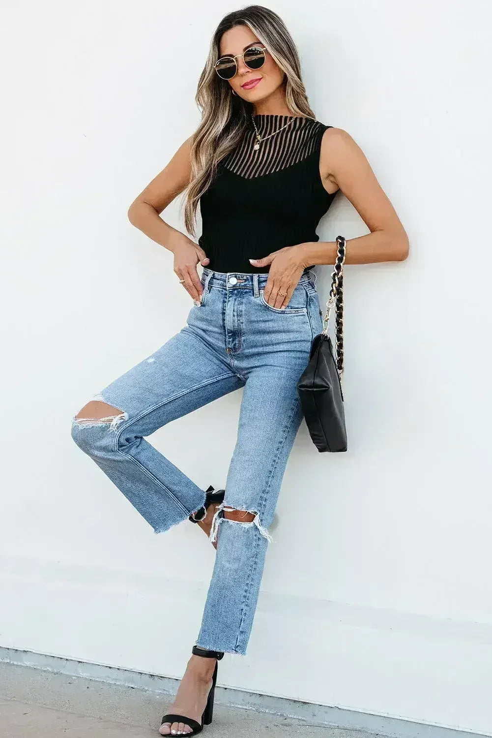 Black Mesh Cutout Knit Vest - Edgy Ribbed Design | Femstylo