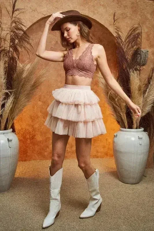 SOLID MESH TIERED SKIRTS