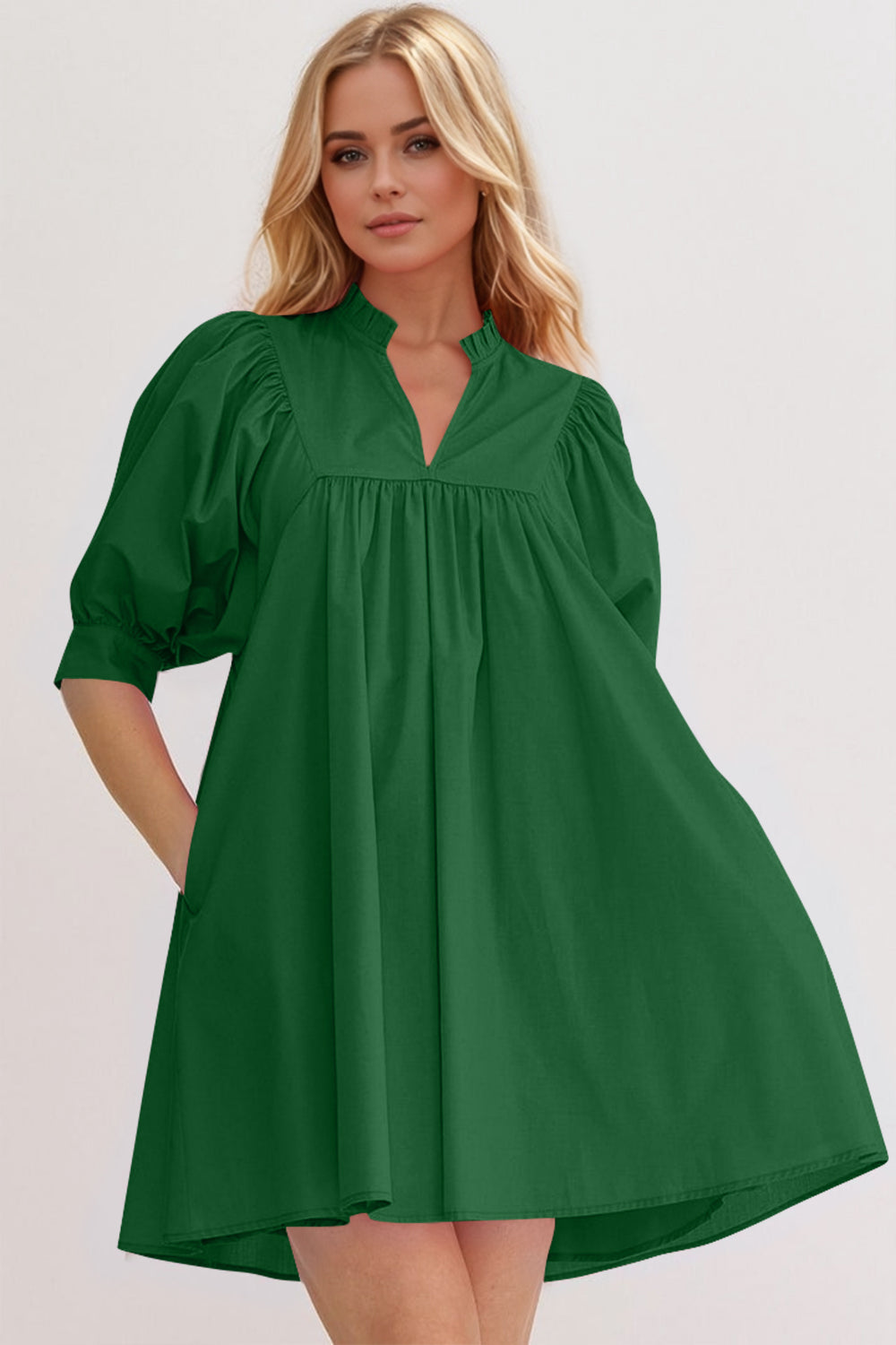 Pink Puff Sleeve Mini Dress Casual and Feminine Dress for Women Simple Classic Summer Dress