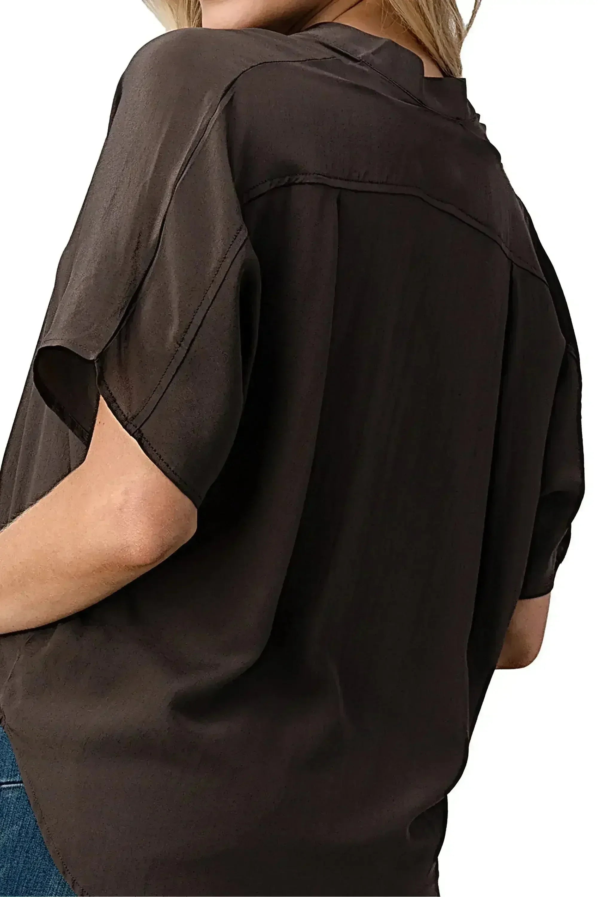 Dark Grey Silk Oversized Blouse – Effortless Dolman Sleeve Top | Femstylo
