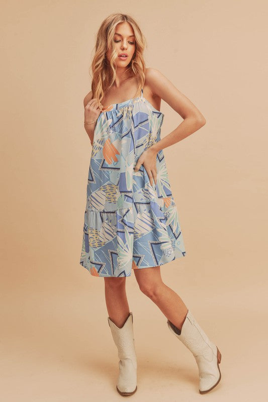 New Summer Printed Ruffled Hem Square Neck Mini Cami Dress For Women – Stylish and Chic Square Neck Mini Dress with Feminine Ruffled Hem