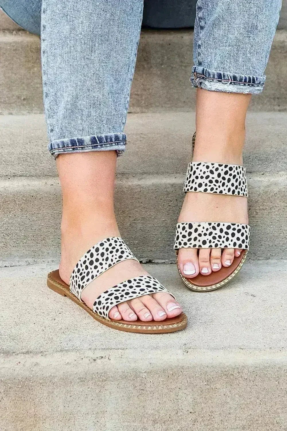 Leopard Dalmatian Print Suedette Slide Sandals