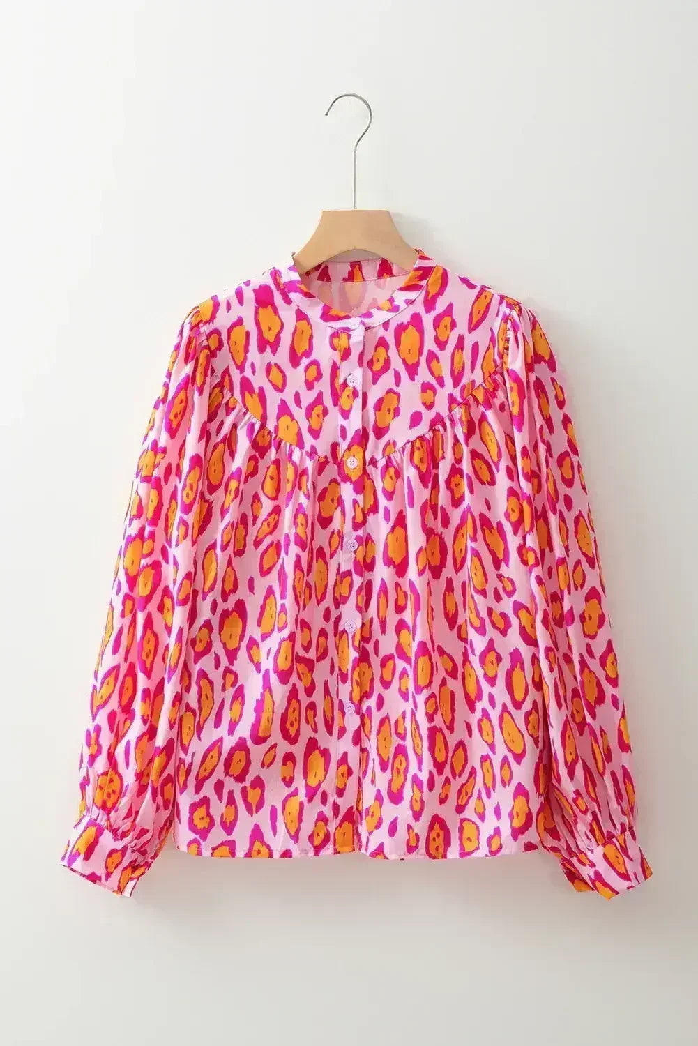 Light Leopard Print Balloon Sleeve Loose Blouse | Femstylo