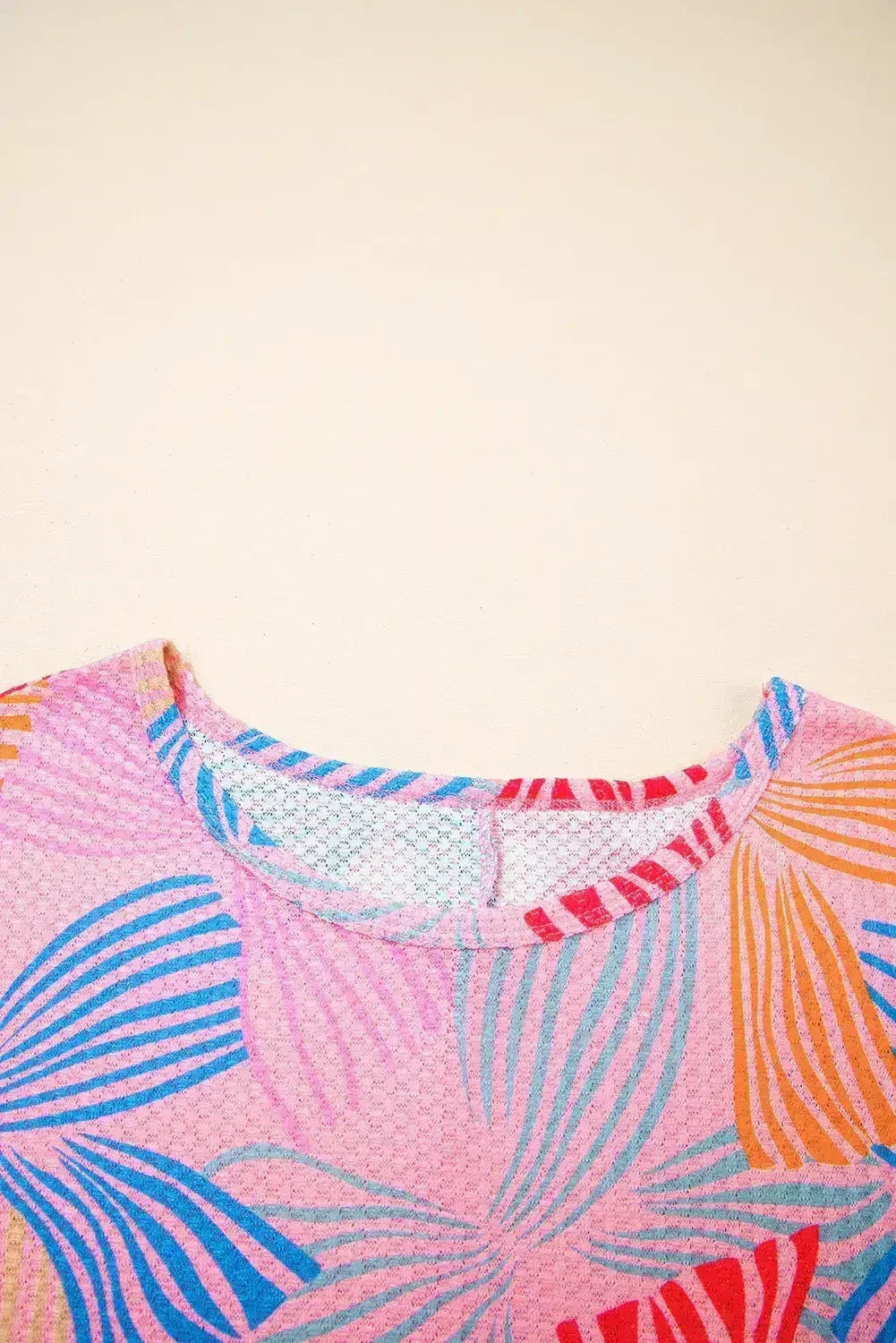Sky Blue Bowknot Print Waffle Loose Tee