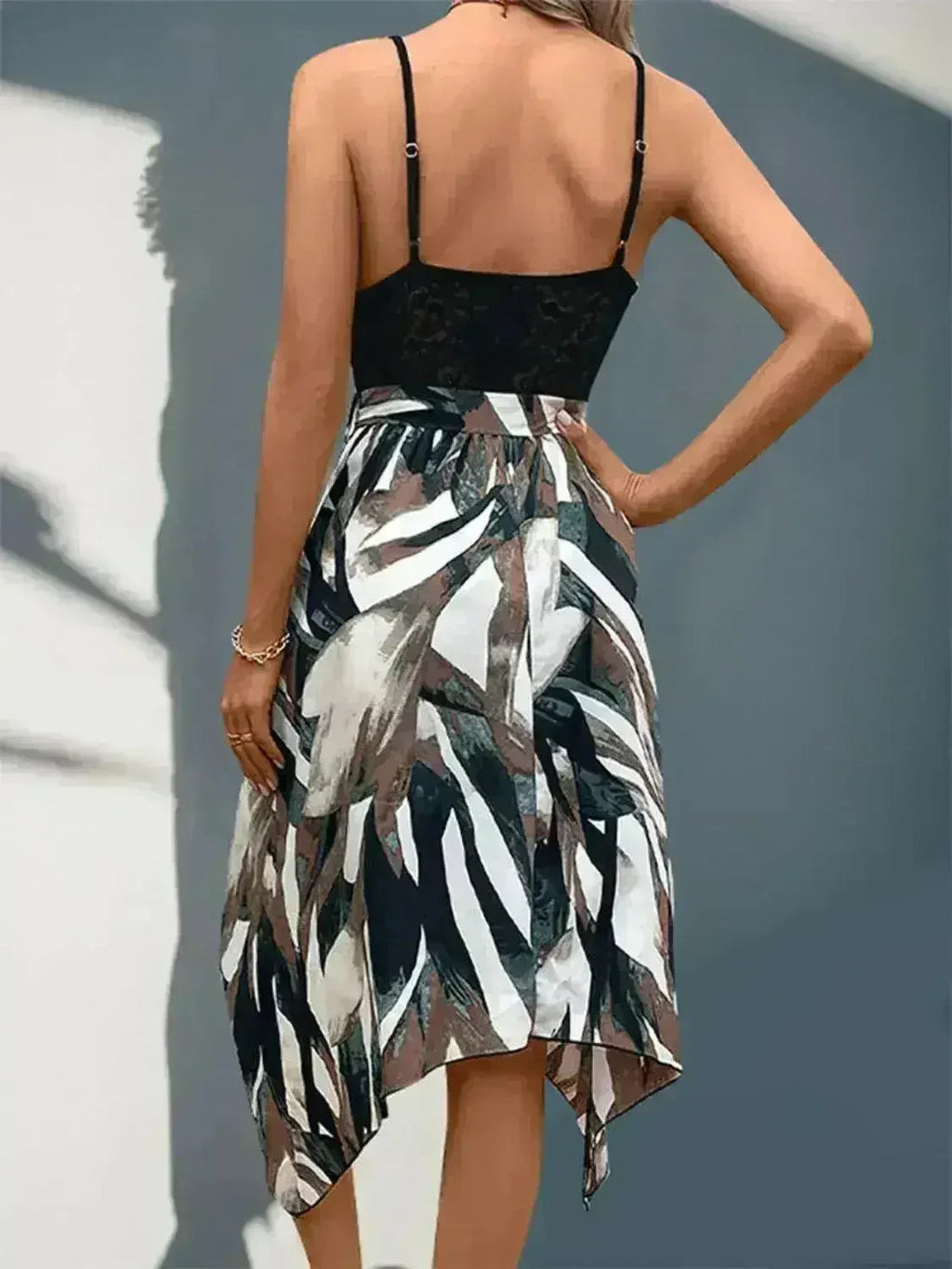 Lace Patchwork Printed V-Neck Dress