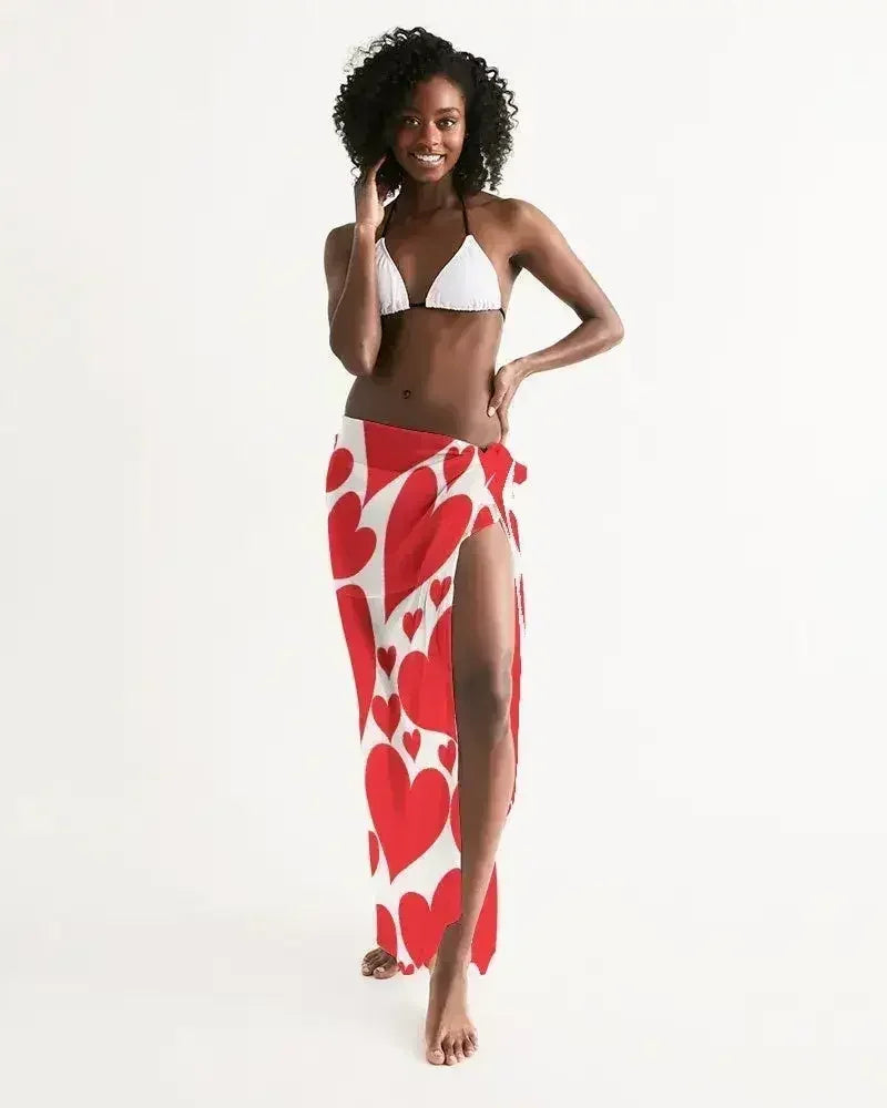 Womens Wrap Sarong - Casual / Swimwear / Love Red Hearts