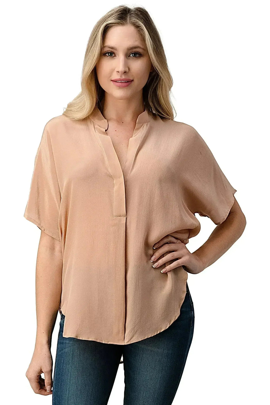 Dark Grey Silk Oversized Blouse – Effortless Dolman Sleeve Top | Femstylo