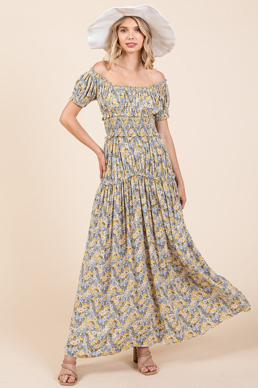 New Summer Flower Print Puff Sleeve Gathered Maxi Dress – Romantic and Feminine Floral Dress with Dramatic Sleeves