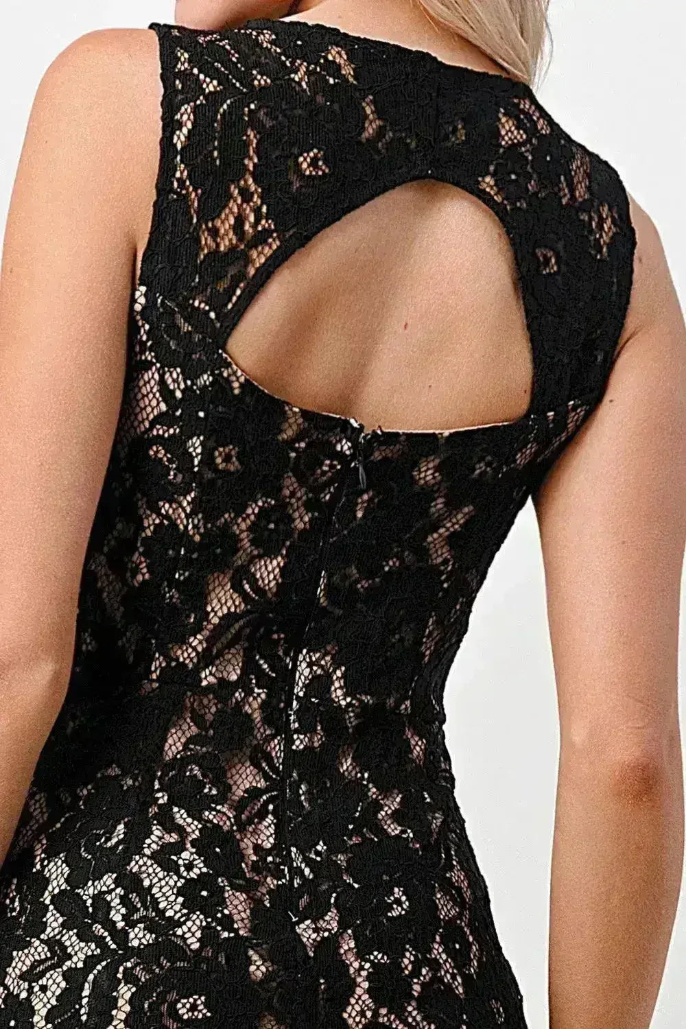 Sleeveless Lace Overlay Dress Scalloped Edges - Femstylo